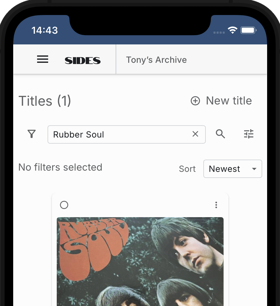 Sides mobile Titles search for Rubber Soul with its matching title card.